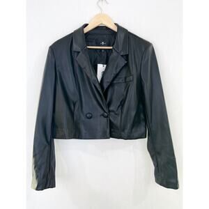 NEW 7 for all Mankind Faux Leather Black Cropped Blazer Jacket sz Large Double